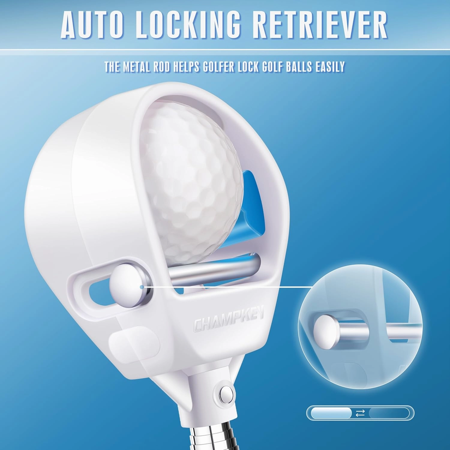 CHAMPKEY Upgraded Auto-Locking Golf Ball Retriever Performance Version - Thicken Telescopic Shaft Golf Ball Picker - High Durability and Stability Golf Retriever