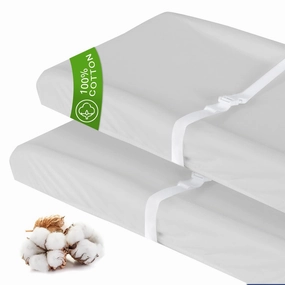 Changing Pad Covers Beige Grey for Boys Girls, Cotton 2 Pack Unisex Changing Table Pad Cover Cradle Sheet Soft and Breathable 16" x 32" for Standard Baby Changing Pads