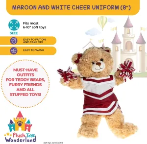 Cheer Uniform Outfit for Plush Animal Teddy Bear - Fits Most 6"-10" Plush Soft Toys Adorable & Cozy Maroon and White Cheerleader Costume Plushie Buddy Bear - Playful Gift for Kids