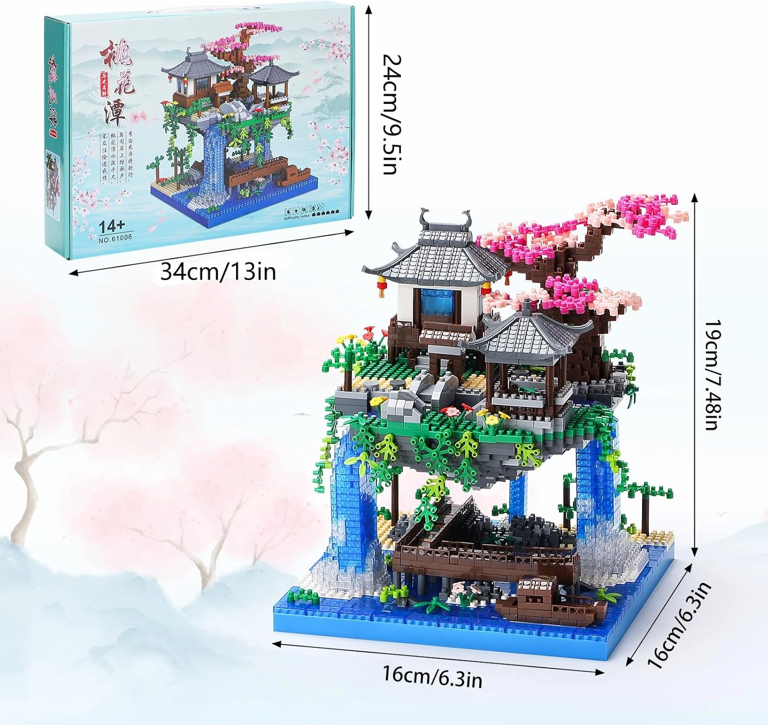 Cherry Blossom Bonsai Tree House Building Block Sets 3320PCS Chinese Architecture of Peach Blossom Micro Mini Building Set Toy Gift for Kids Adults