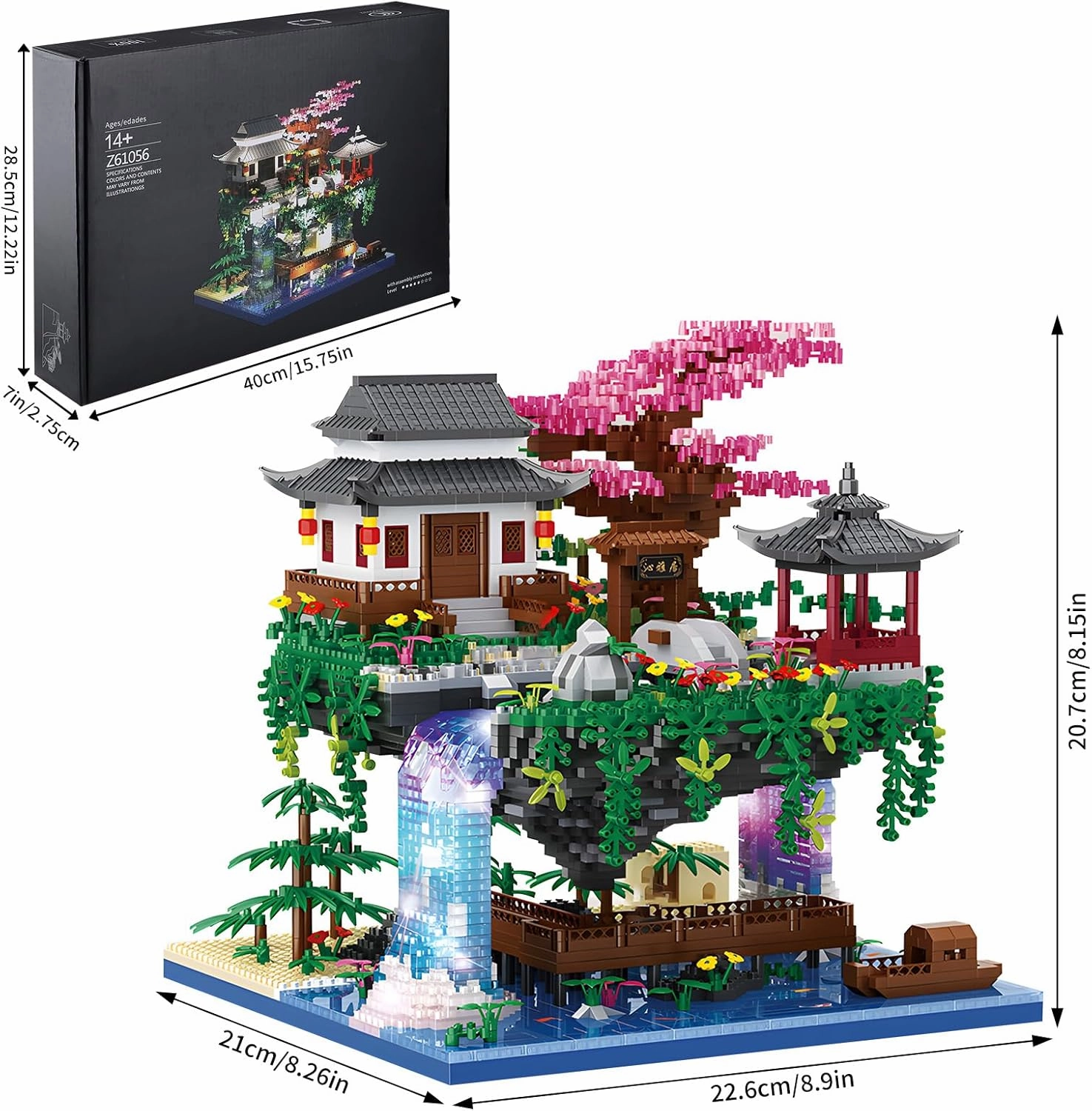 Cherry Blossom Treehouse Micro Mini Building Block Sets with Acrylic Display Box Japanese Bonsai Tree Peach Blossom Pool Architecture Building Model Toy Gift for Adults 3880 Pieces