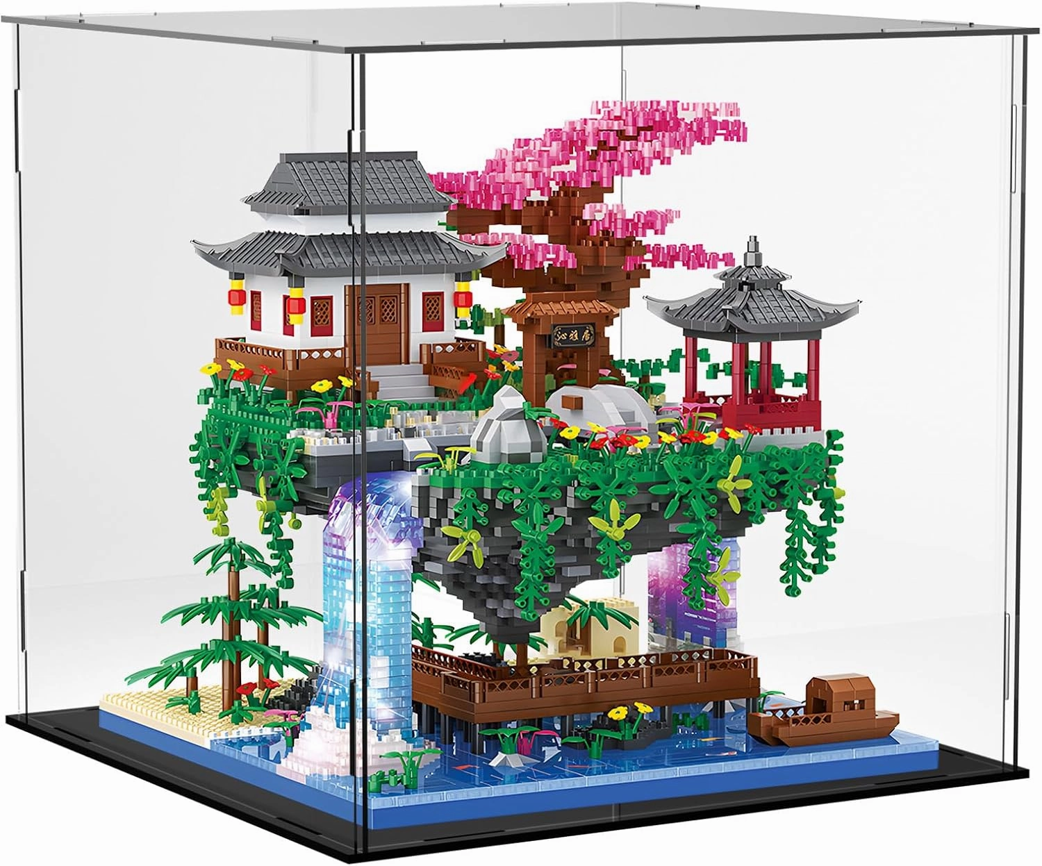 Cherry Blossom Treehouse Micro Mini Building Block Sets with Acrylic Display Box Japanese Bonsai Tree Peach Blossom Pool Architecture Building Model Toy Gift for Adults 3880 Pieces