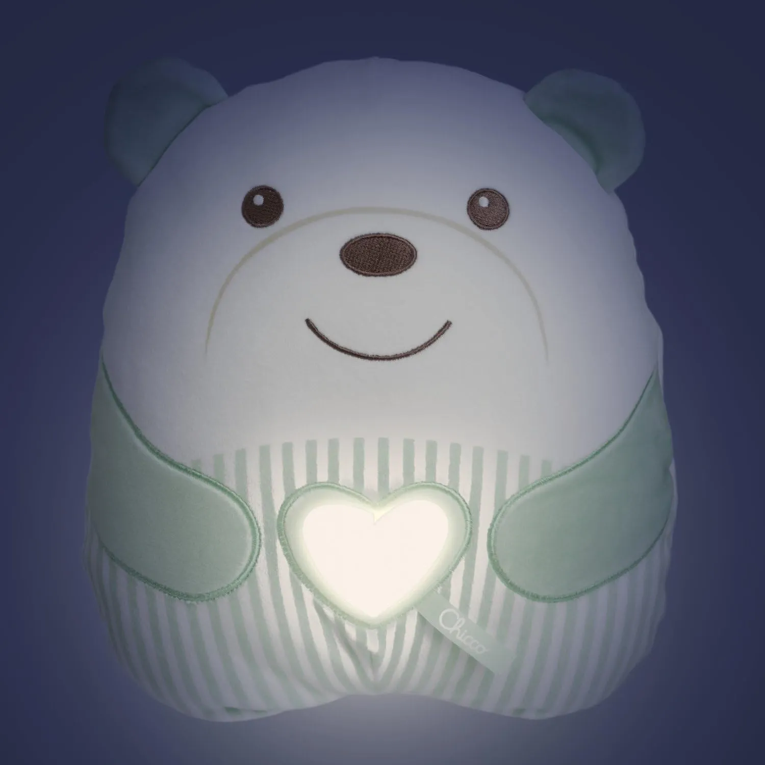 Chicco Cuddly Teddy Bear, Soft Electronic Plush for Children, Soft Stuffing, 20 Minutes Relaxing and Meditative Music, Soft Light, Machine Washable, 0 Months, Green