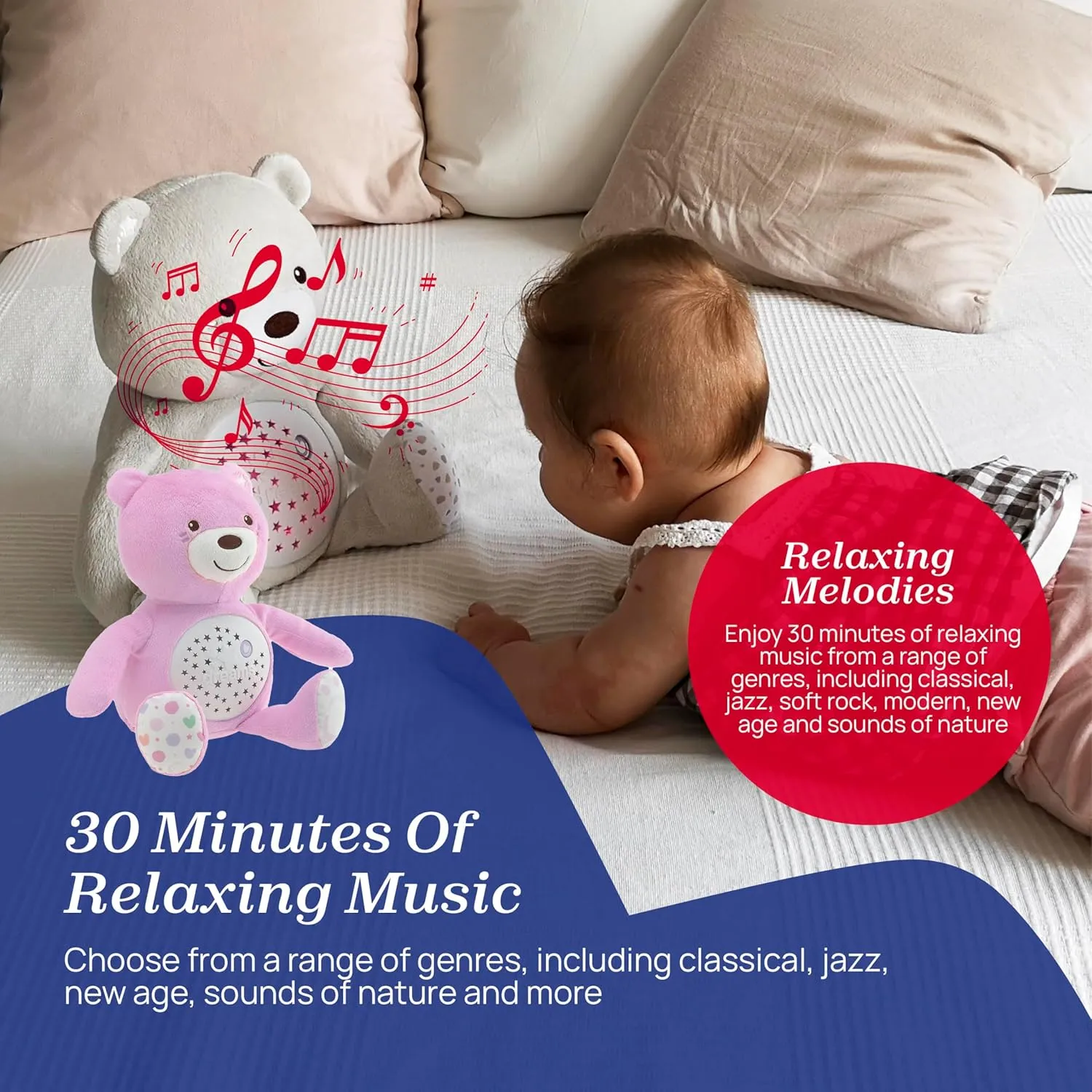 Chicco First Dreams Baby Bear Plush Bear, Soft Plush Projector with Night Light Children, Bright Effects and Relaxing Melodies, Pink - Baby Toys 0 Months  
