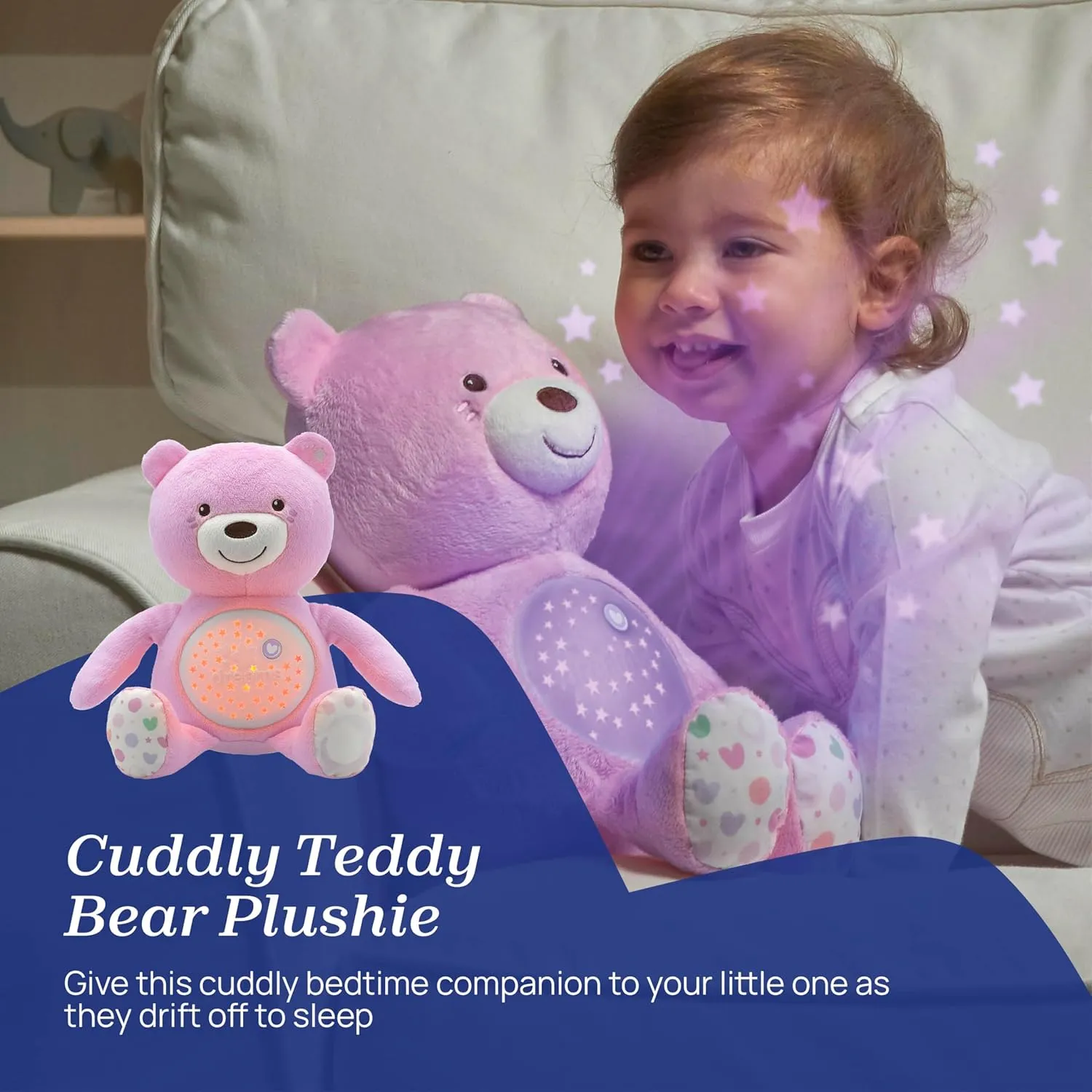 Chicco First Dreams Baby Bear Plush Bear, Soft Plush Projector with Night Light Children, Bright Effects and Relaxing Melodies, Pink - Baby Toys 0 Months  