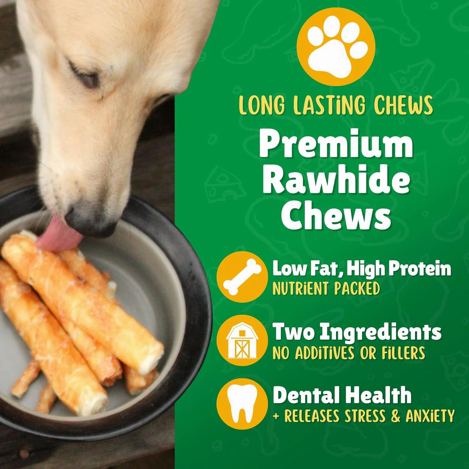 Chicken Wrapped Rawhide Dog Treats for Medium Dogs – 4ct. Rawhide Chew Sticks – Limited Ingredient Long Lasting Chews Made in The USA with Natural Chicken and Beef Hide Twists