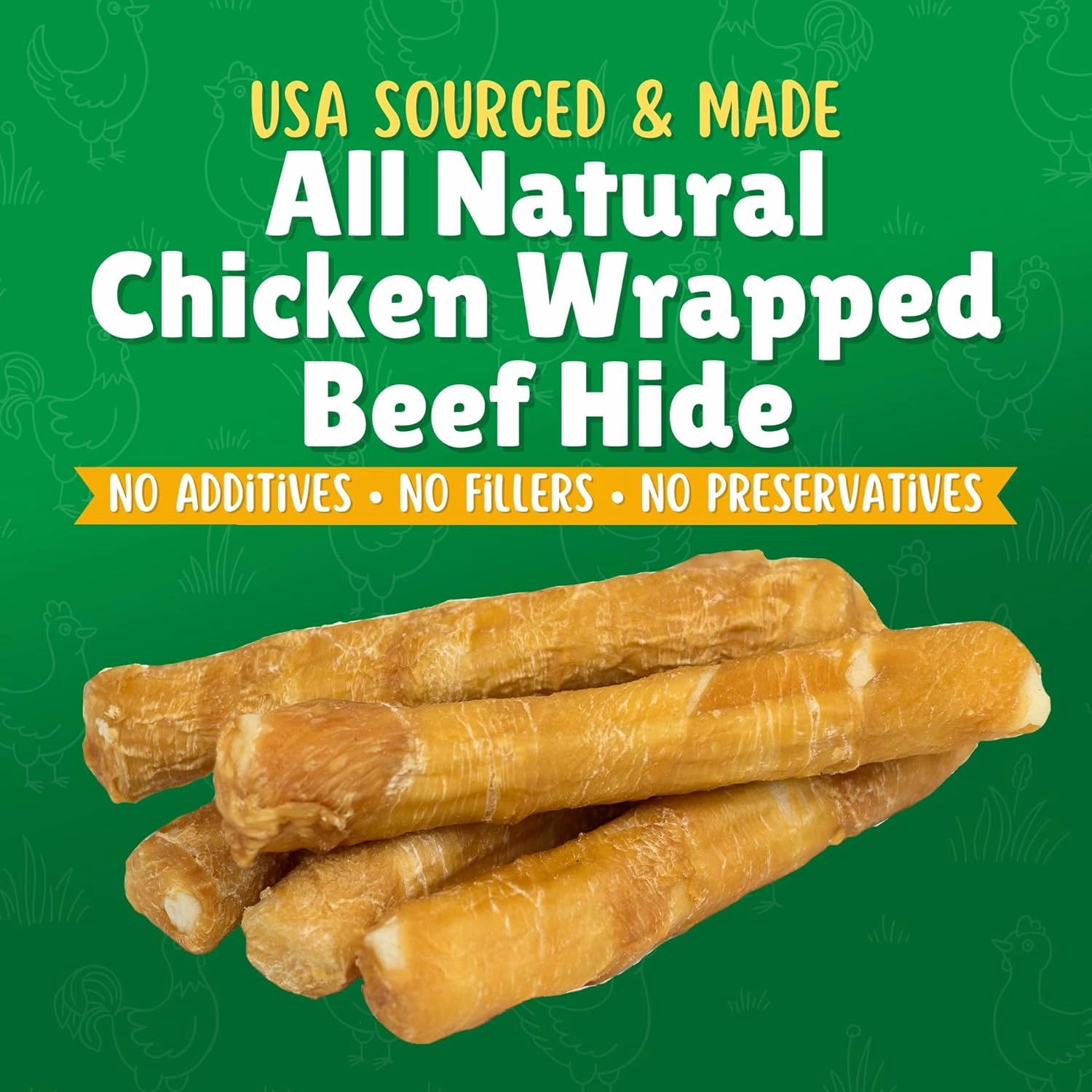Chicken Wrapped Rawhide Dog Treats for Medium Dogs – 4ct. Rawhide Chew Sticks – Limited Ingredient Long Lasting Chews Made in The USA with Natural Chicken and Beef Hide Twists