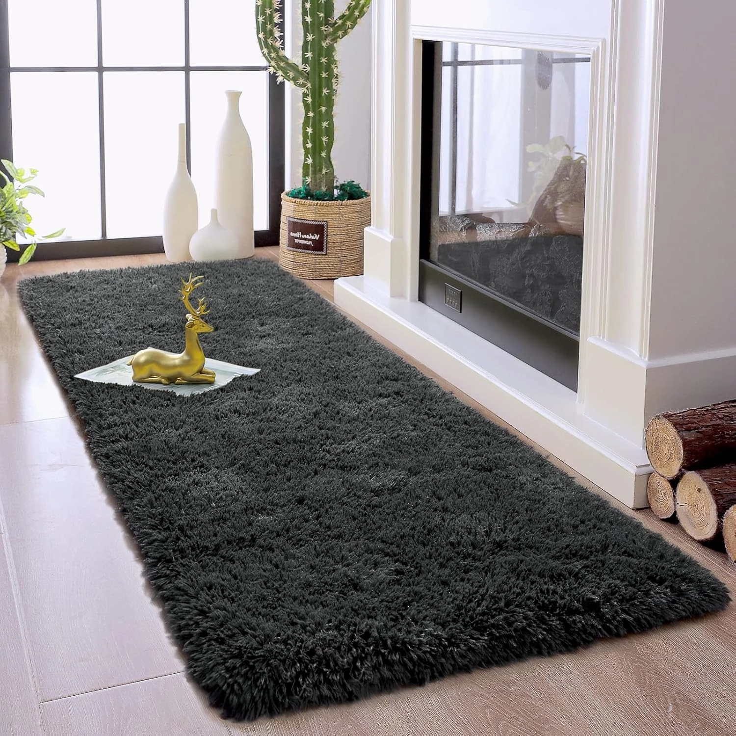 Chicrug Soft Runner Rugs for Bedroom Living Room Plush Fluffy Rug 2x6 Feet, Shag Furry Area Rug Carpet Non Shedding for Nursery Children Kids Girls Room Home Decorative, Dark Grey