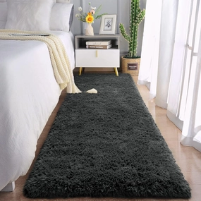 Chicrug Soft Runner Rugs for Bedroom Living Room Plush Fluffy Rug 2x6 Feet, Shag Furry Area Rug Carpet Non Shedding for Nursery Children Kids Girls Room Home Decorative, Dark Grey