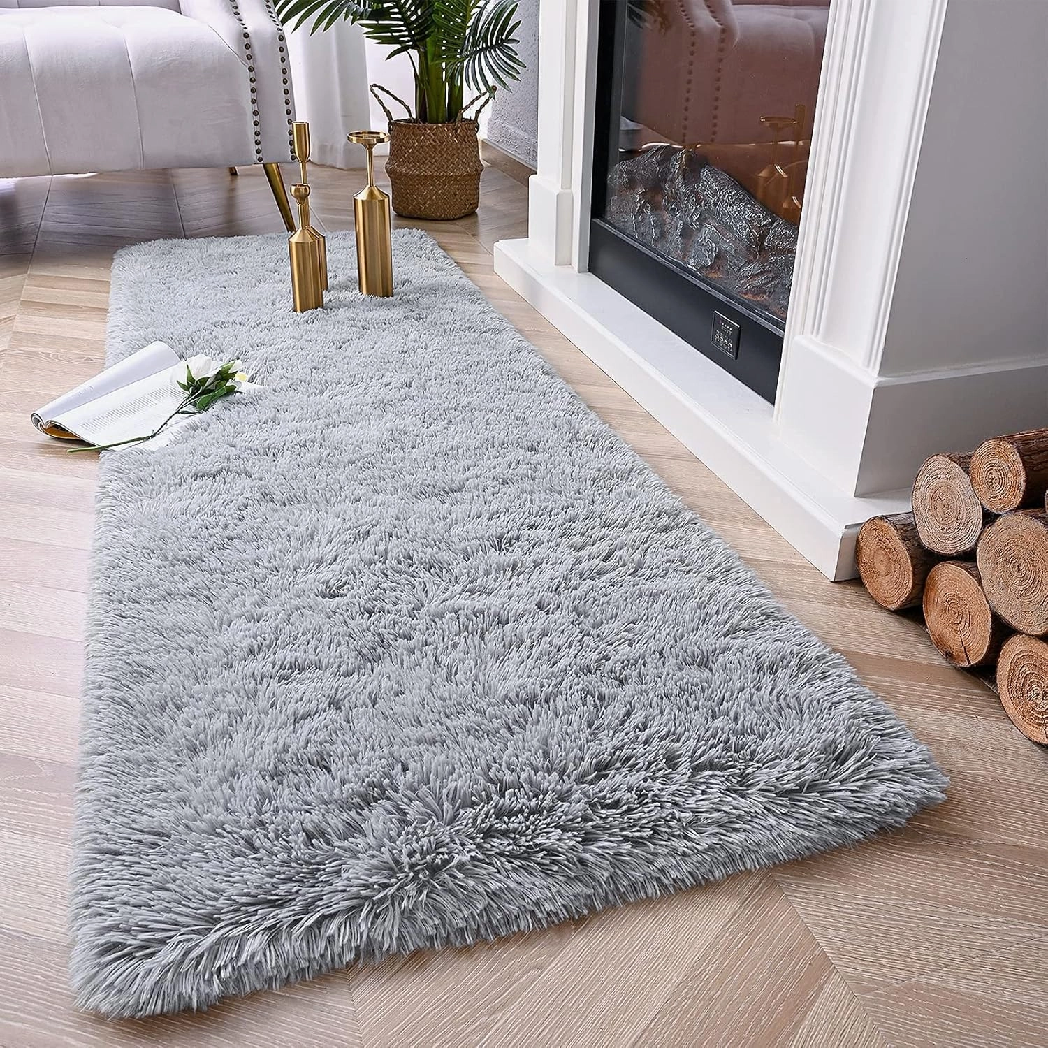 Chicrug Soft Runner Rugs for Bedroom Living Room Plush Fluffy Rug 2x6 Feet, Shag Furry Area Rug Carpet Non Shedding for Nursery Children Kids Girls Room Home Decorative, Grey