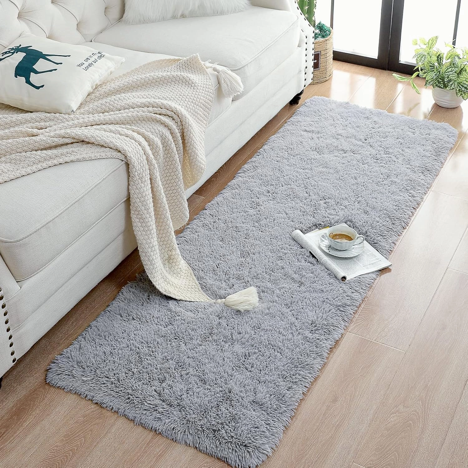 Chicrug Soft Runner Rugs for Bedroom Living Room Plush Fluffy Rug 2x6 Feet, Shag Furry Area Rug Carpet Non Shedding for Nursery Children Kids Girls Room Home Decorative, Grey