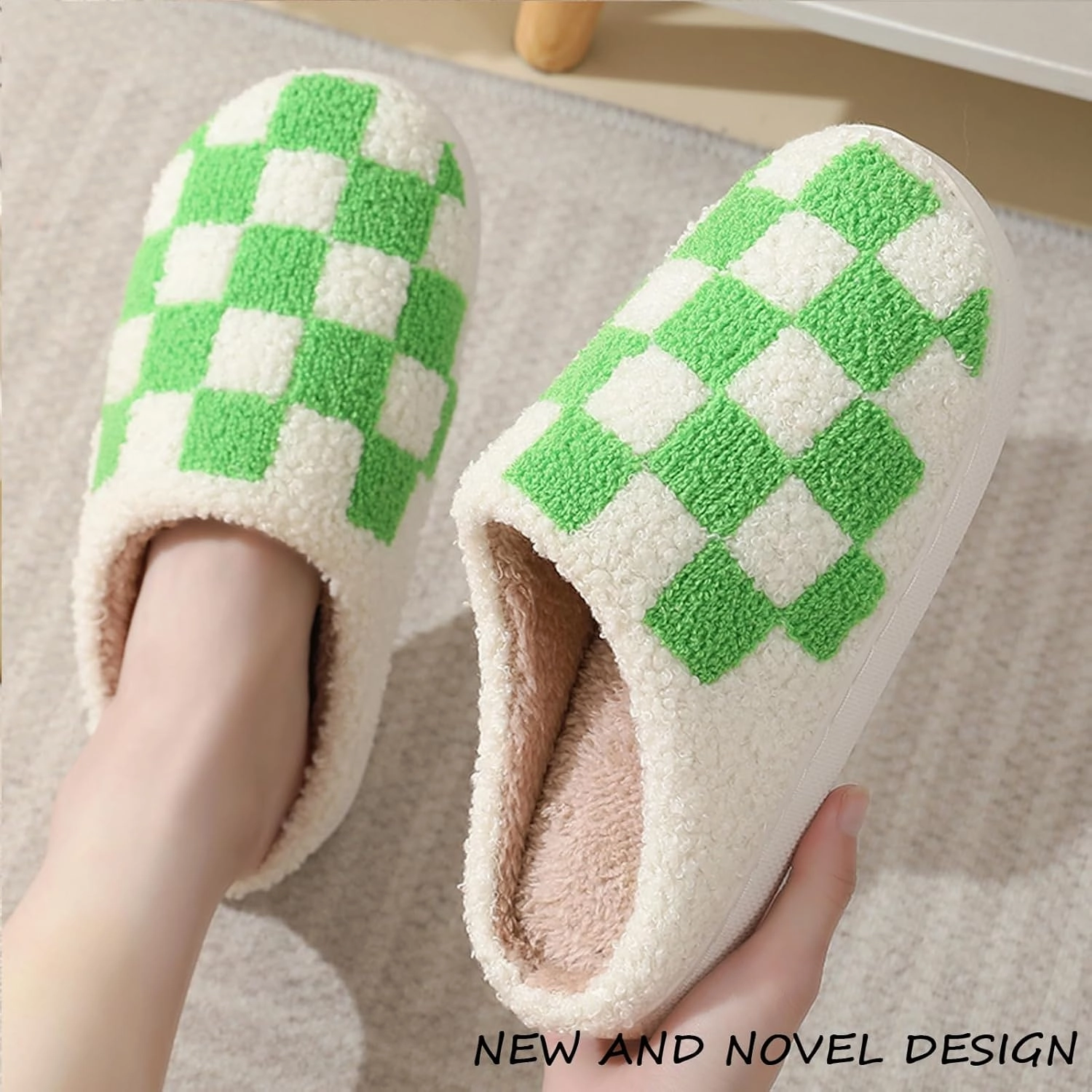 Classic House Plaid Slippers For Women Mens,Cozy Non Slip Outdoor Indoor Plush Slides Slippers