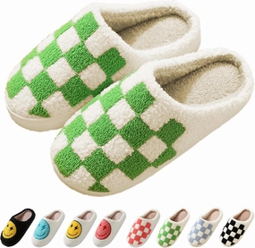 Classic House Plaid Slippers For Women Mens,Cozy Non Slip Outdoor Indoor Plush Slides Slippers