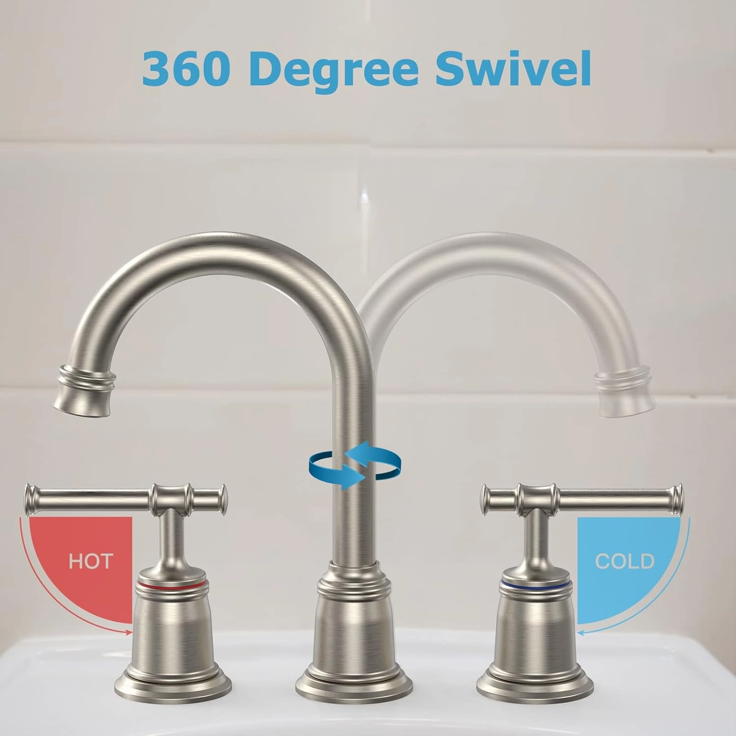 Classical Bathroom faucets for Sink 3 Holes, 8 inch Bathroom Faucet, Widespread Brushed Nickel Bathroom Faucet with Pop Up Drain and cUPC Lead-Free Hose (Brushed Nickel)