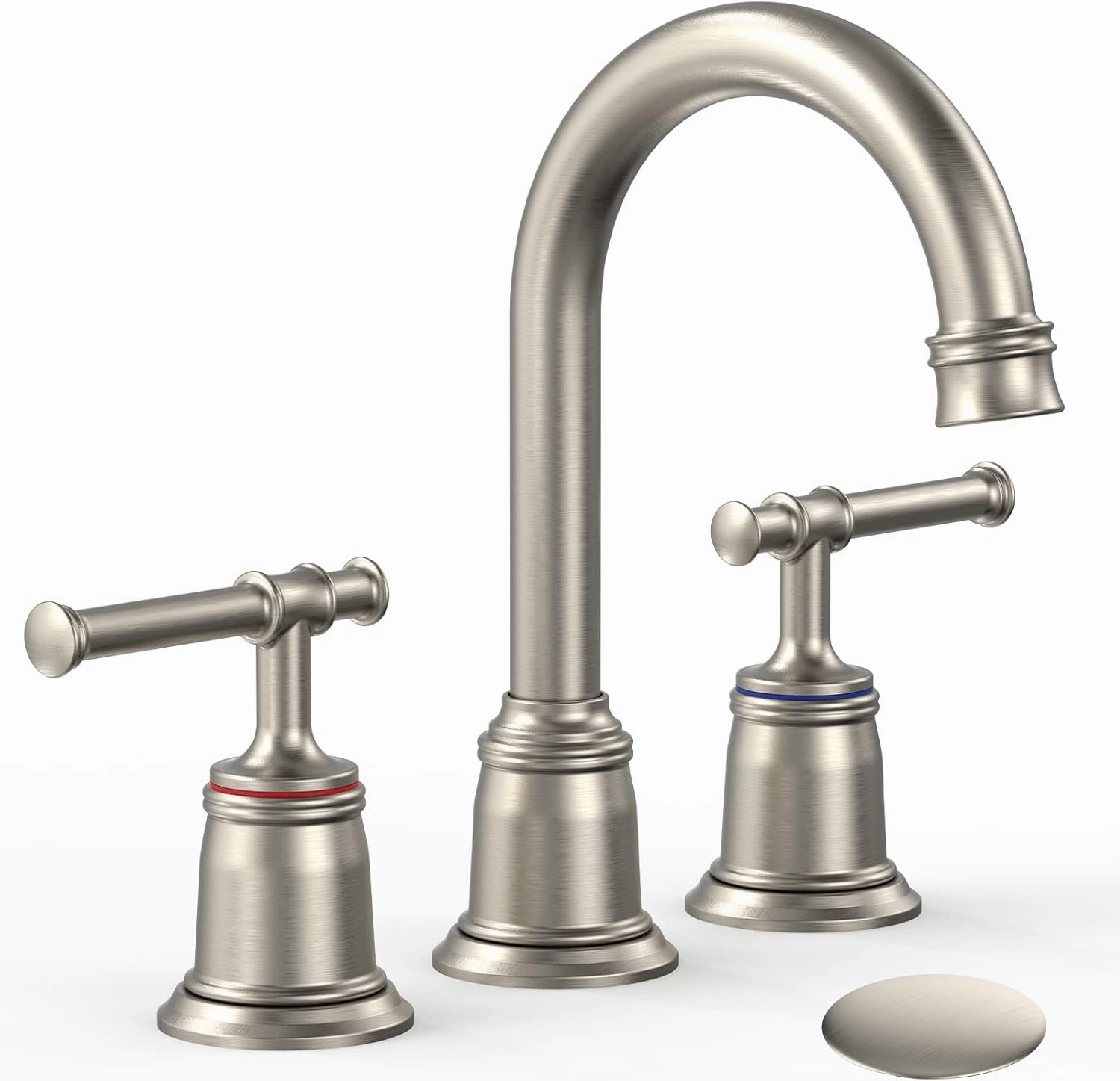 Classical Bathroom faucets for Sink 3 Holes, 8 inch Bathroom Faucet, Widespread Brushed Nickel Bathroom Faucet with Pop Up Drain and cUPC Lead-Free Hose (Brushed Nickel)