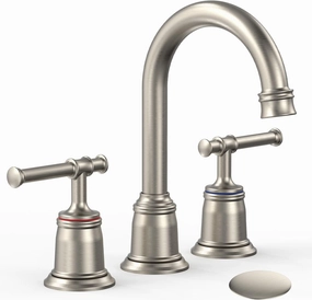 Classical Bathroom faucets for Sink 3 Holes, 8 inch Bathroom Faucet, Widespread Brushed Nickel Bathroom Faucet with Pop Up Drain and cUPC Lead-Free Hose (Brushed Nickel)
