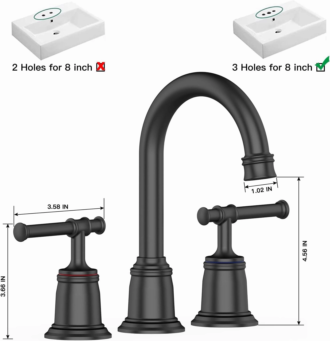 Classical Bathroom Faucets for Sink 3 Holes, 8 inch Bathroom Faucet, Widespread Matte Black Bathroom Faucet with Pop Up Drain and cUPC Lead-Free Hose (Matte Black)