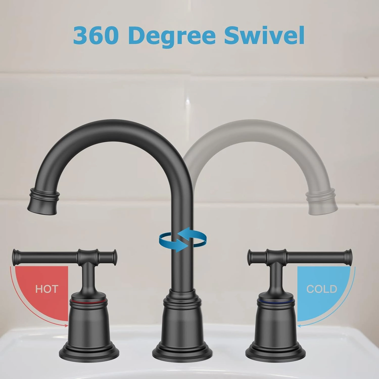 Classical Bathroom Faucets for Sink 3 Holes, 8 inch Bathroom Faucet, Widespread Matte Black Bathroom Faucet with Pop Up Drain and cUPC Lead-Free Hose (Matte Black)