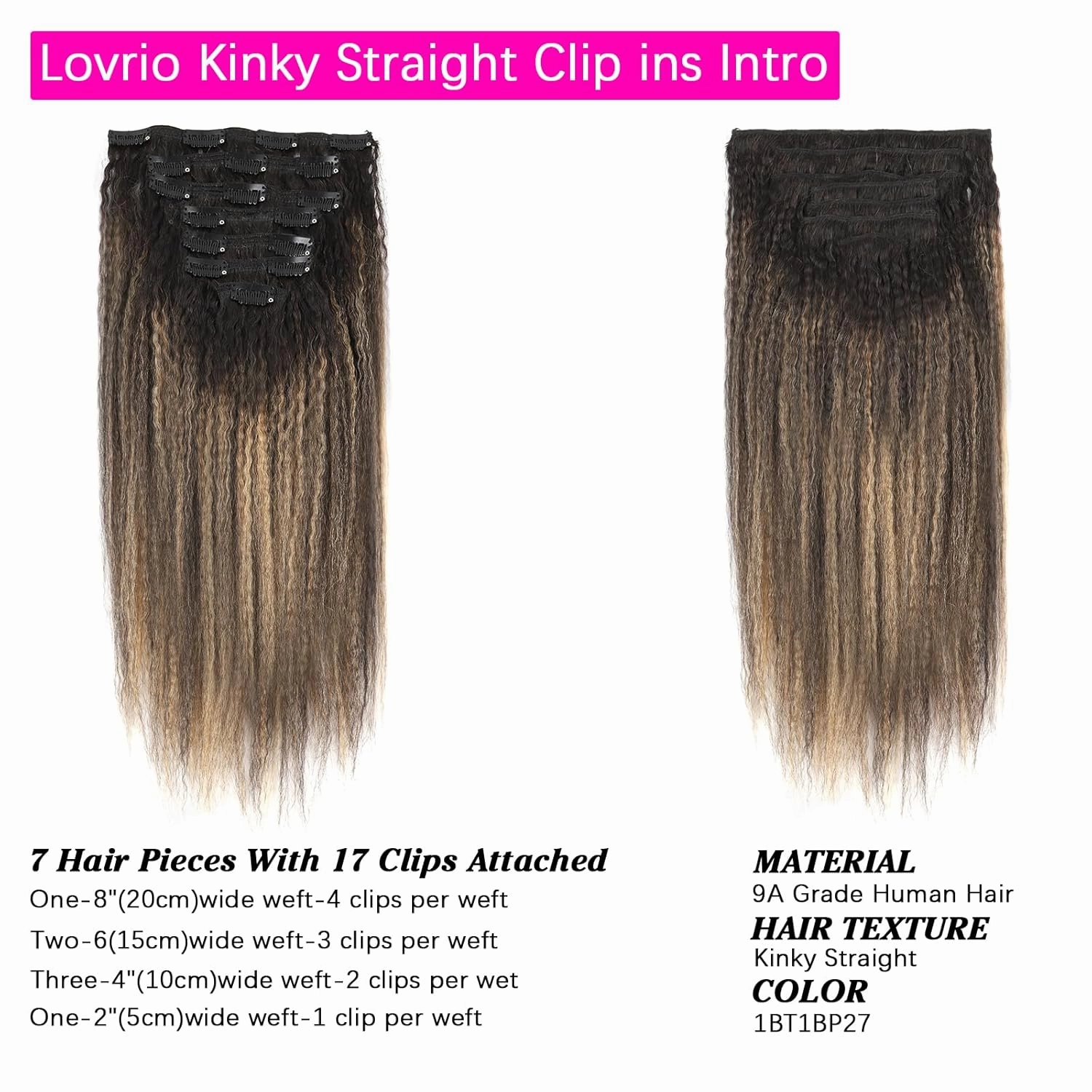 Clip in Human Hair Extensions Two Tone Black Fading to Piano Natural Color With Caramel Blonde Kinky Straight Clip ins Real Human Hair for Black Women 120G Kinky Straight Hair Full Head 14inch