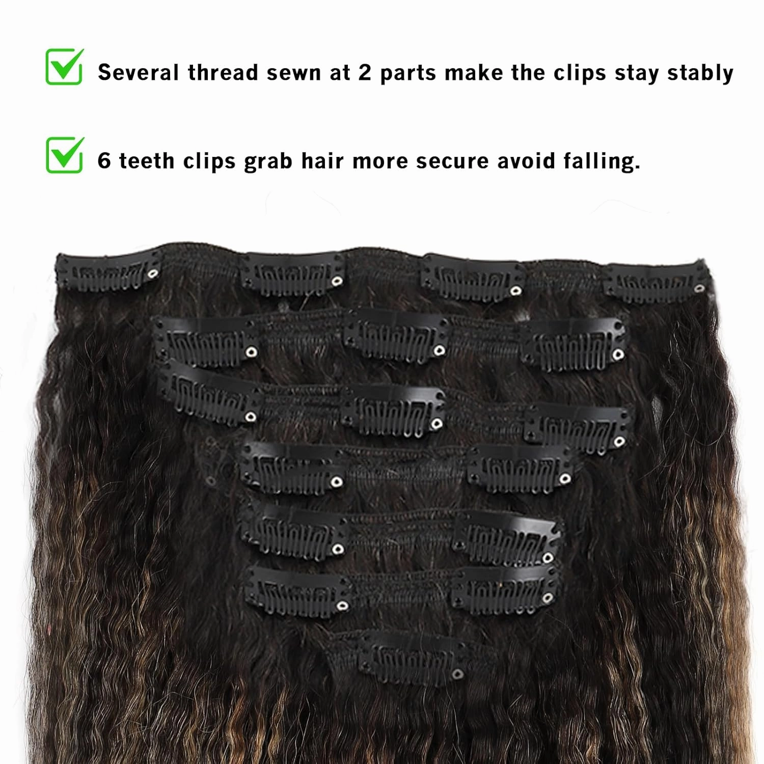 Clip in Human Hair Extensions Two Tone Black Fading to Piano Natural Color With Caramel Blonde Kinky Straight Clip ins Real Human Hair for Black Women 120G Kinky Straight Hair Full Head 14inch