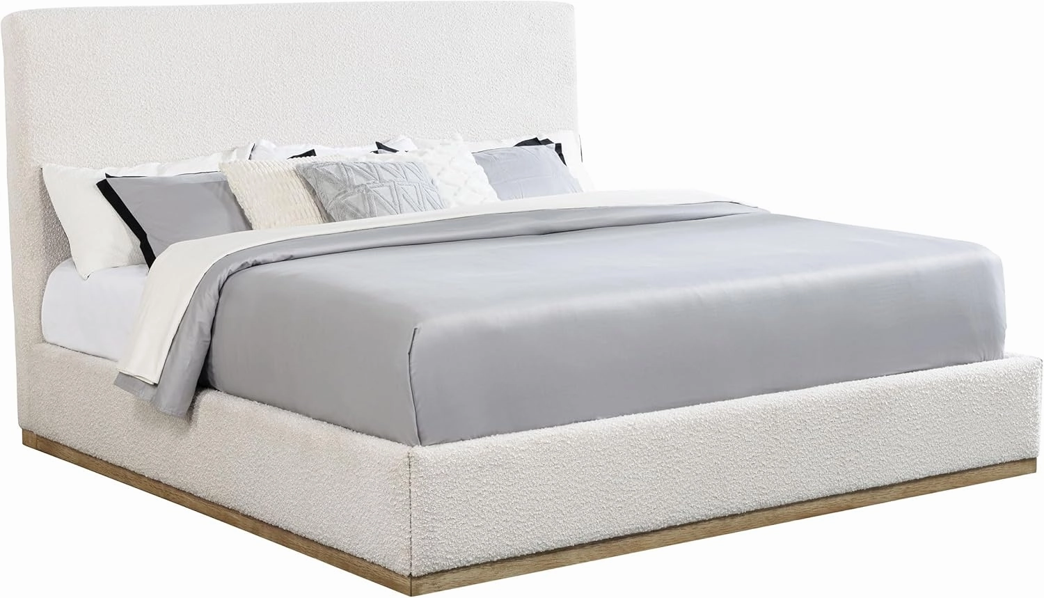 Coaster Home Furnishings Knox Transitional Boucle Upholstered Eastern King Size Panel Bed Frame Platform Bed 53-inch Headboard Cream 302053KE