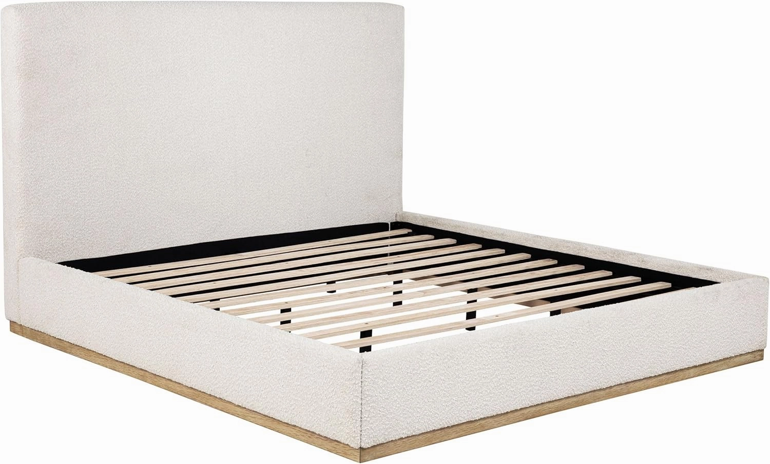 Coaster Home Furnishings Knox Transitional Boucle Upholstered Eastern King Size Panel Bed Frame Platform Bed 53-inch Headboard Cream 302053KE
