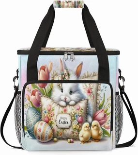 Coffee Maker Carring Bag Happy Easter Bunny Travel Carrying Storage Tote Bag Compatible with Keurig K-Mini or K-Mini Plus Portable Single Serve Coffee Brewer Case with Pockets for K-cup Pods