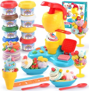 Color Dough Sets for Kids Ages 4-8, Play Kitchen Ice Cream Maker Color Dough Set for Kids Ages 3 , Arts Crafts play Food Toys for Girls Boys,8 Cans of Modeling Compound,2 oz Cans,Multicolor