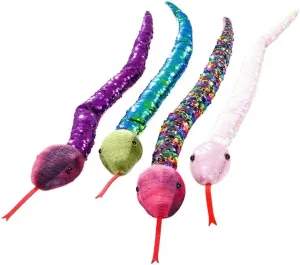 Colorful Sequin Plush Snakes (26") Reversible Double-Sided Color Changing Sequin. Jungle Animal Birthday Party Favor, Room Decor (4 Pack