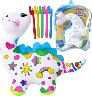 Coloring Plush Toy with 5 Washable Markers for Little Girls Doodle Dolls for Kids Ages 4-6 Birthday (Dinosaur)