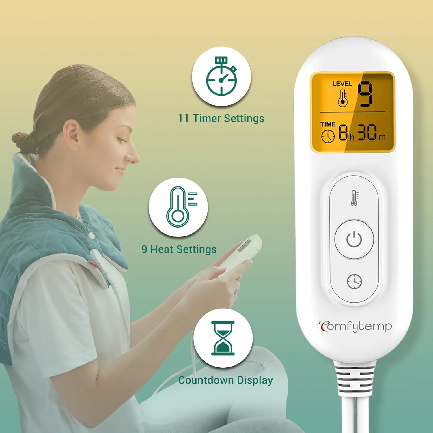 Comfytemp Heating Pad for Neck and Shoulders and Back, Father's Day Gifts, FSA HSA Eligible 2.6lb Weighted Electric Heat Pad for Pain Relief, 9 Heat Settings, Birthday Gifts for Women Men Mom Dad