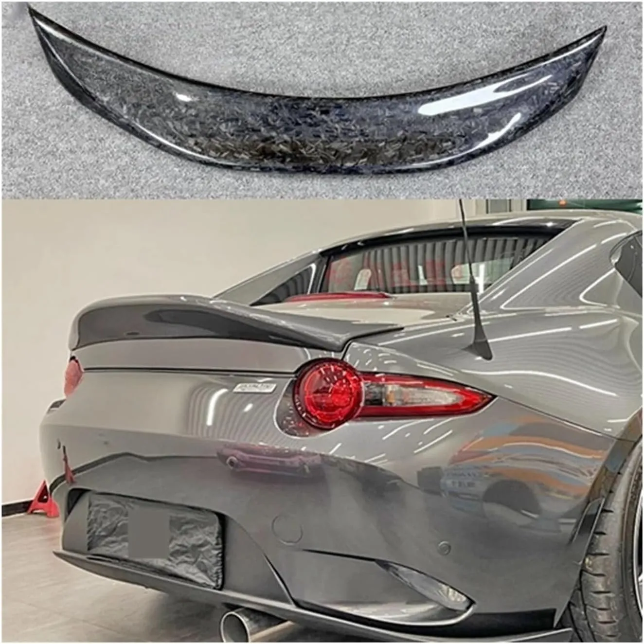 Compatible For Mazda MX5 Miata ND RF LMS Style FRP Fiber Glass Unpainted Duckbill Spoiler Trunk Wing Lip Racing Accessories Tuning Trim(FRP bright black)