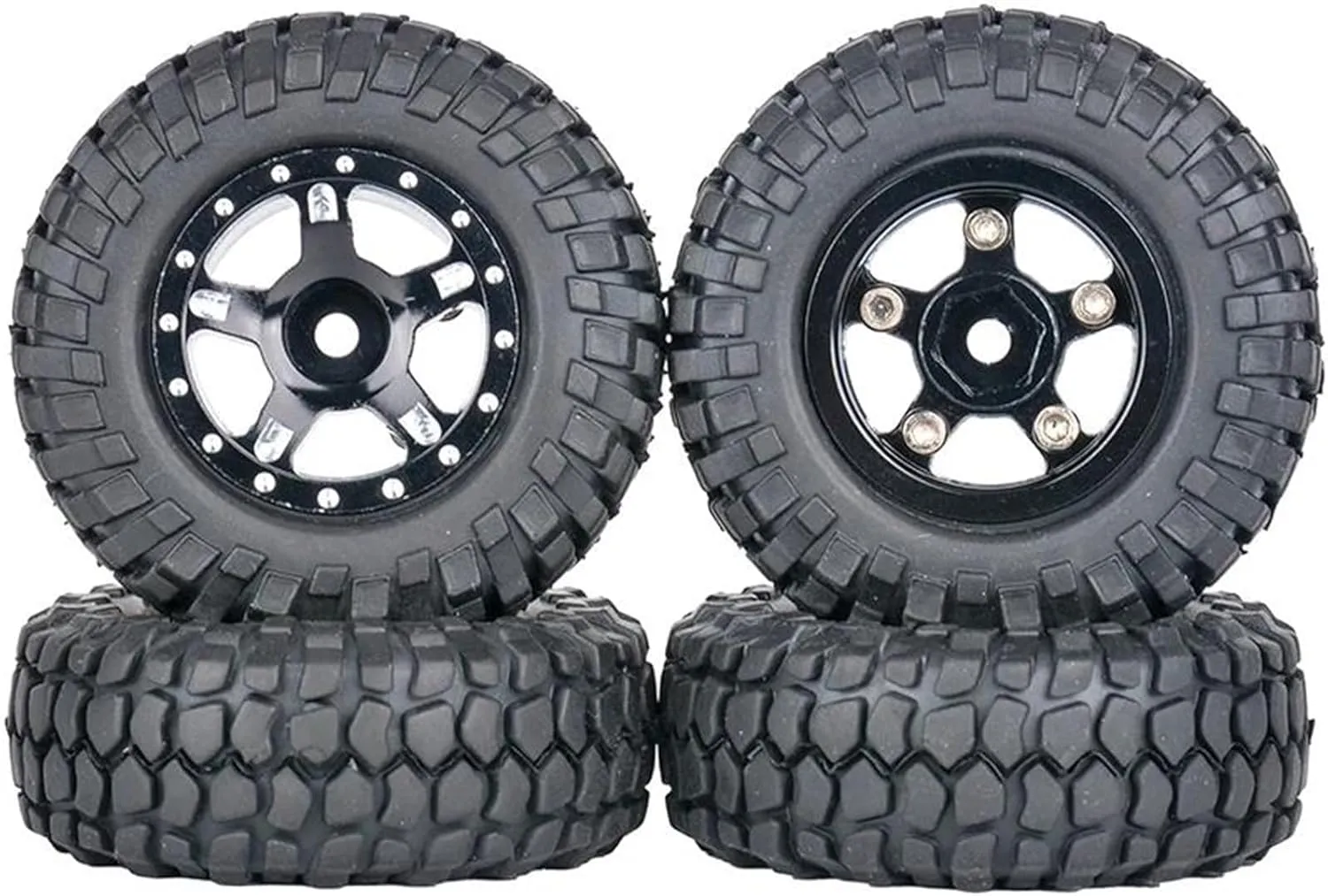 Compatible with AXIAL for SCX24 AXI00006 AXI90081 AXI00002 AXI00001 1/24 RC Car Crawler 4PCS Metal Wheel Hub Rubber Tires Accessory RC Wheel Tires(Color2)