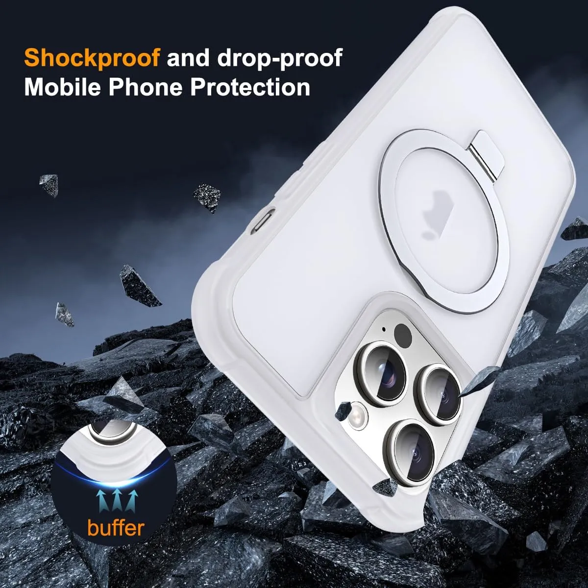 Compatible with iPhone 14 Pro Case with Invisible Magnetic O-Ring Stand Military-Grade Phone Case for iPhone 14 Pro 6.1" [Compatible with Mag-Safe][Great Grip Feeling],Translucent