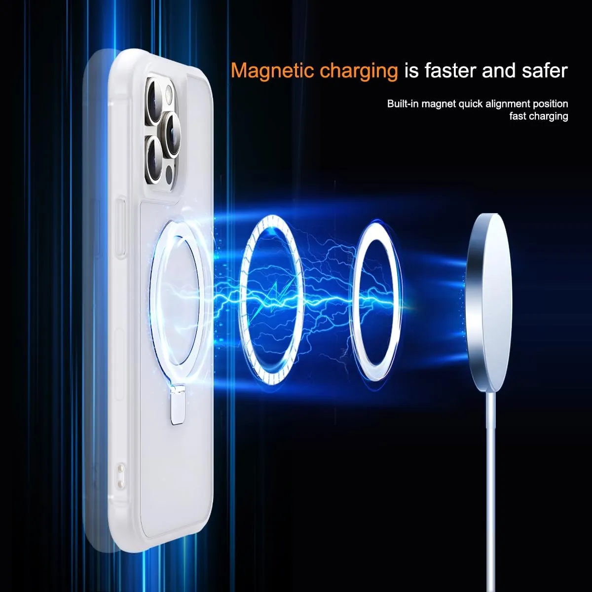 Compatible with iPhone 14 Pro Case with Invisible Magnetic O-Ring Stand Military-Grade Phone Case for iPhone 14 Pro 6.1" [Compatible with Mag-Safe][Great Grip Feeling],Translucent
