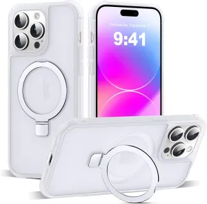 Compatible with iPhone 14 Pro Case with Invisible Magnetic O-Ring Stand Military-Grade Phone Case for iPhone 14 Pro 6.1" [Compatible with Mag-Safe][Great Grip Feeling],Translucent
