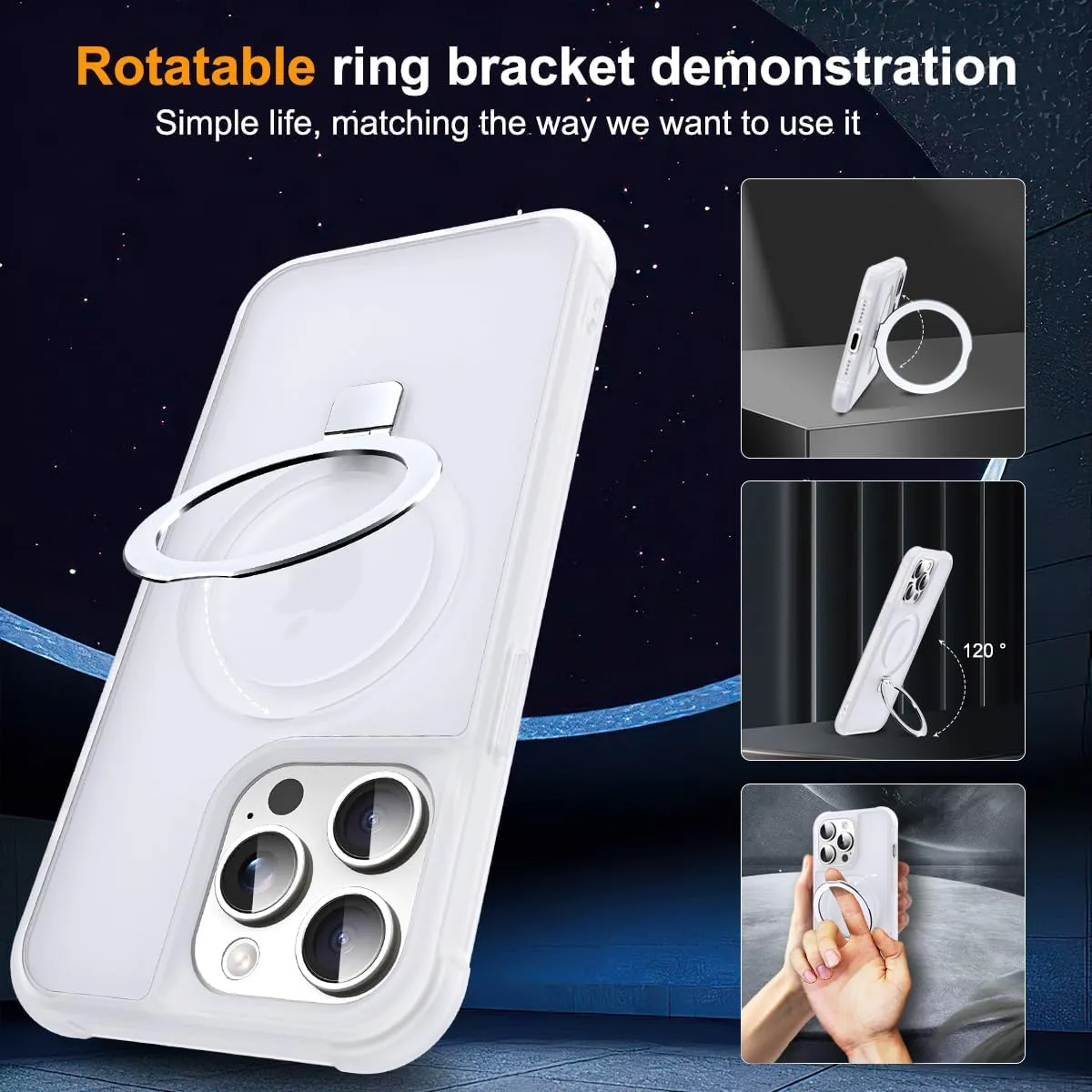 Compatible with iPhone 14 Pro Case with Invisible Magnetic O-Ring Stand Military-Grade Phone Case for iPhone 14 Pro 6.1" [Compatible with Mag-Safe][Great Grip Feeling],Translucent