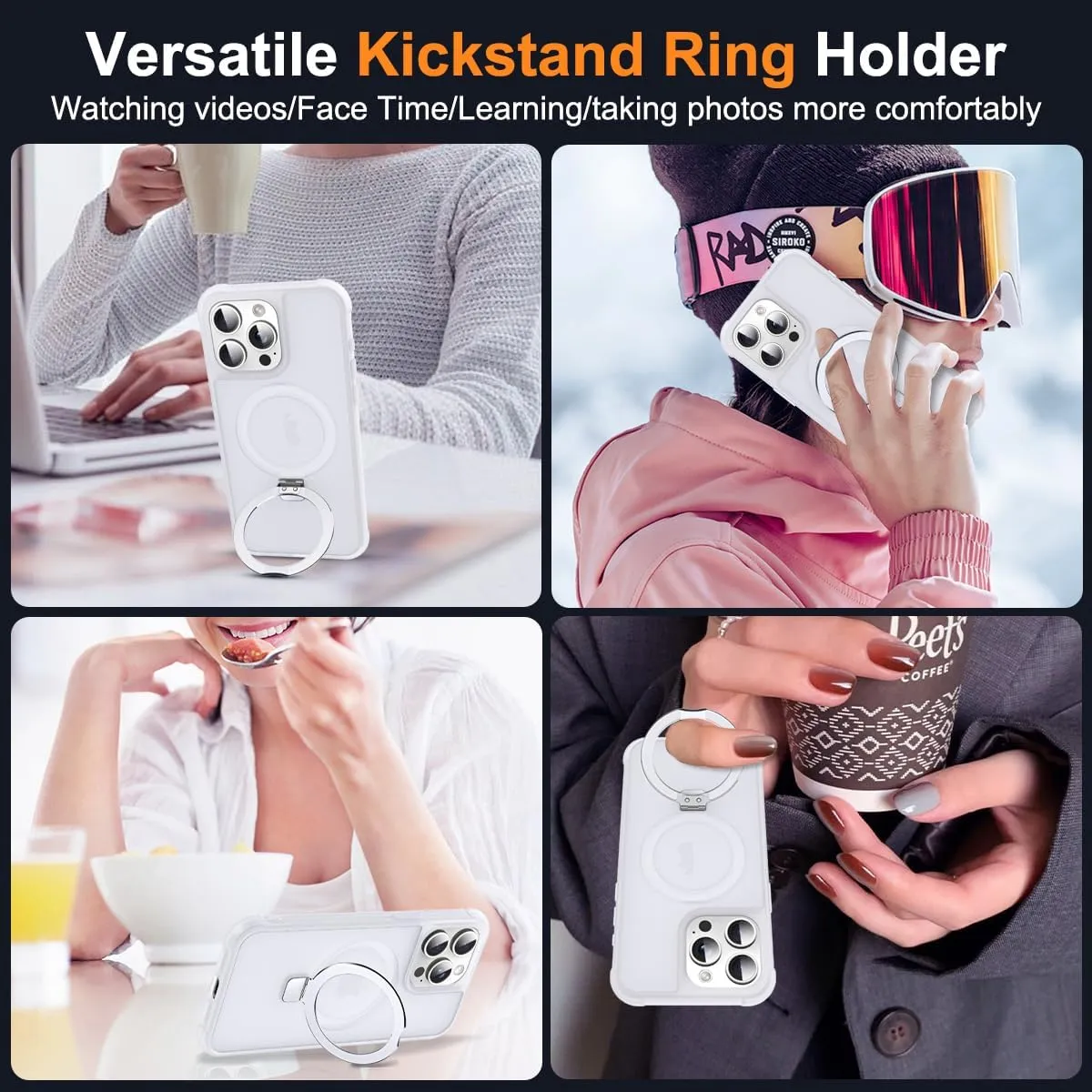 Compatible with iPhone 14 Pro Case with Invisible Magnetic O-Ring Stand Military-Grade Phone Case for iPhone 14 Pro 6.1" [Compatible with Mag-Safe][Great Grip Feeling],Translucent