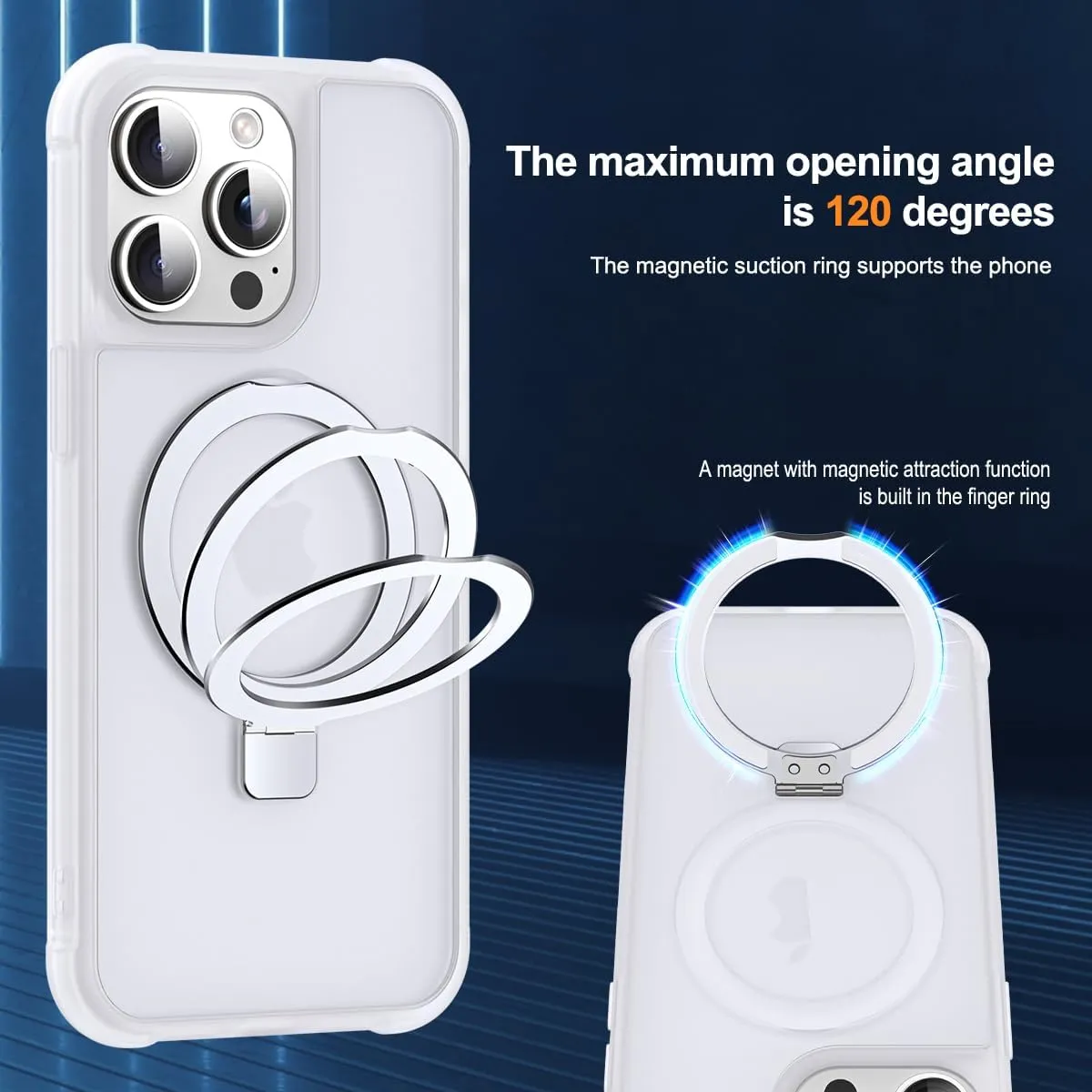 Compatible with iPhone 14 Pro Case with Invisible Magnetic O-Ring Stand Military-Grade Phone Case for iPhone 14 Pro 6.1" [Compatible with Mag-Safe][Great Grip Feeling],Translucent