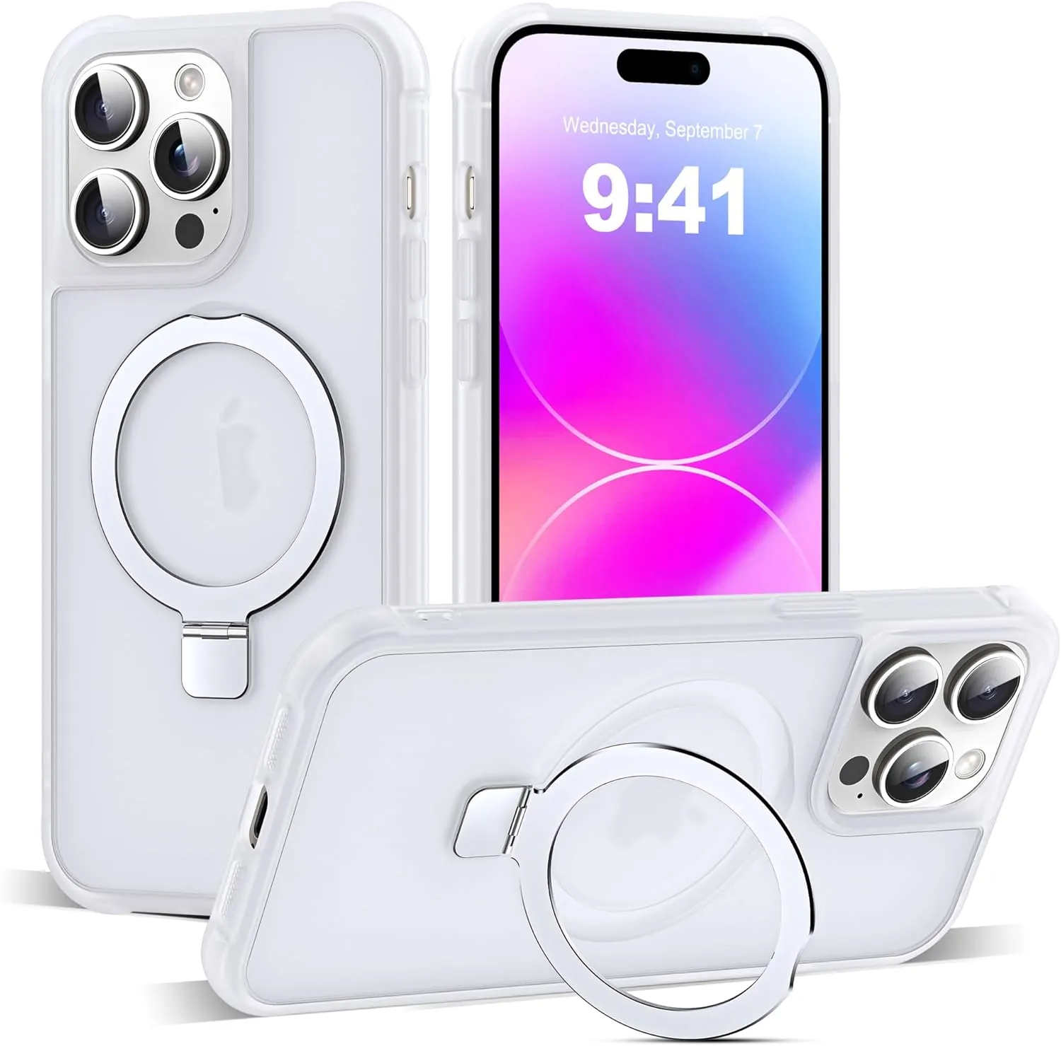Compatible with iPhone 14 Pro Case with Invisible Magnetic O-Ring Stand Military-Grade Phone Case for iPhone 14 Pro 6.1" [Compatible with Mag-Safe][Great Grip Feeling],Translucent