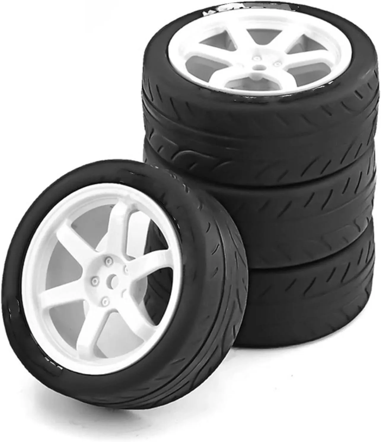 Compatible with TT01 TT02 XV01 4PCS 68mm 1/10 RC for Racing Car Tires On Road Touring Drift Car Tyre Wheel RC Car Tires RC Wheel Tires(White)