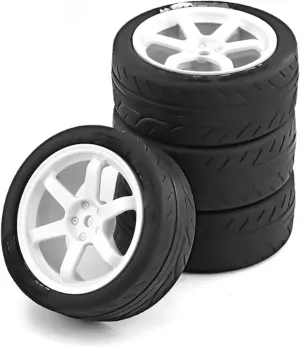 Compatible with TT01 TT02 XV01 4PCS 68mm 1/10 RC for Racing Car Tires On Road Touring Drift Car Tyre Wheel RC Car Tires RC Wheel Tires(White)