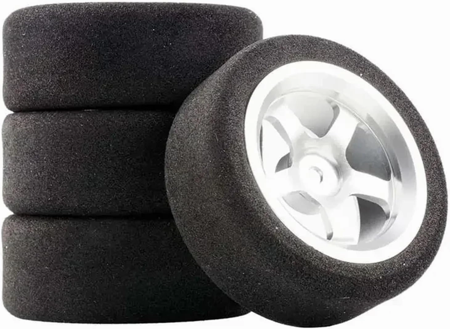 Compatible with HSP for HPI 1/10 RC Car 12mm Hex RC for Racing Cars Accessories 4Pcs Set for Racing Foam Tire Wheel Rim Set RC Wheel Tires(White)