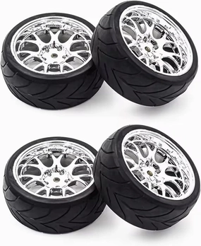 Compatible with HSP for HPI for Sakura for Tamiya for Traxxas 4PCS 66Mm Rubber Tire RC for Racing Car Tires On Road Wheel Rims 1/10 RC Car RC Wheel Tires