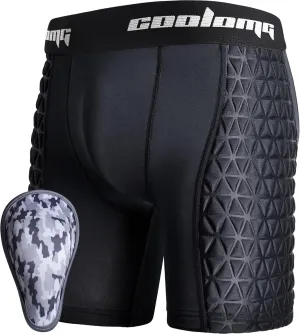 COOLOMG Men Adult Baseball Sliding Shorts with Foam Athletic Cup Padded Compression Short for Softball Football Hockey