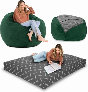 CordaRoy's Chenille Bean Bag-Convertible Bean Bag Chair&Bed-Machine-Washable Chenille Fabric Cover-for Basement,Living Room,Game Room,Dorm & More - Queen Size - Rainforest | Made in The USA
