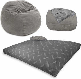 CordaRoy's Corduroy Bean Bag-Convertible Bean Bag Chair&Bed-Machine-Washable Corduroy Fabric Cover-for Basement,Living Room,Game Room,Dorm&More - Queen Size - Grey | Made in The USA