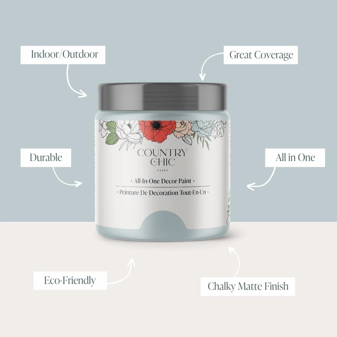 Country Chic All-in-One Chalk Paint for Furniture, Cabinets, Home Decor, Eco-Friendly, Matte Finish, Built-In Primer & Top Coat for Wood, Metal - Belle of the Ball (Light Blue) - 8 oz (237 ml)