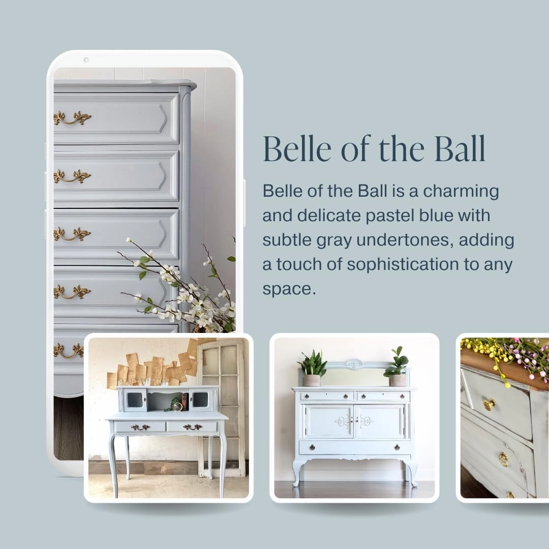 Country Chic All-in-One Chalk Paint for Furniture, Cabinets, Home Decor, Eco-Friendly, Matte Finish, Built-In Primer & Top Coat for Wood, Metal - Belle of the Ball (Light Blue) - 8 oz (237 ml)