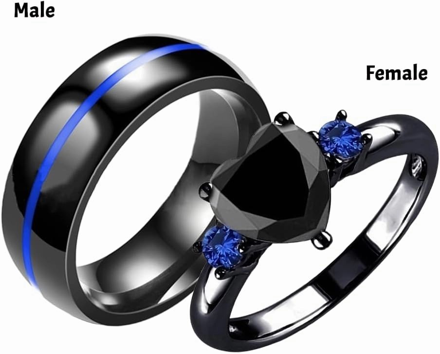 Couple Rings Bridal Sets His and Hers Sapphire Gemstone 925 Sterling Silver 10K 14K 18K Solid Gold Wedding Engagement Band Couple Set Womens and Mens Ring